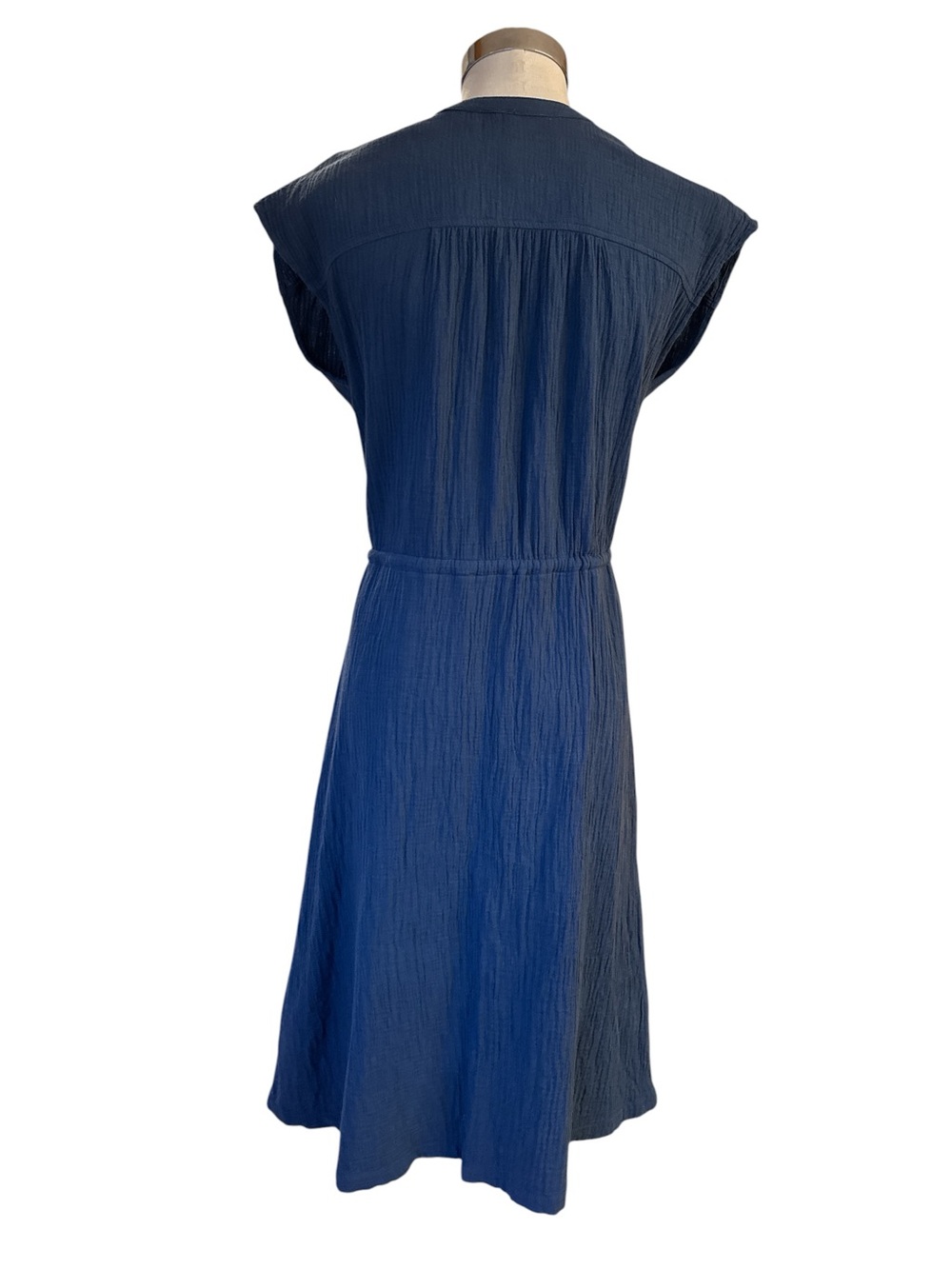 Pact Organic Cotton Navy Blue Scoop Gauze Neck Midi Dress with Waist Tie M - Picture 3 of 8